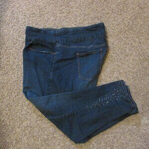 Gloria Vanderbilt Amanda 26W Blue Elastic Waist Crop Ankle Jeans Rhinestone EUC